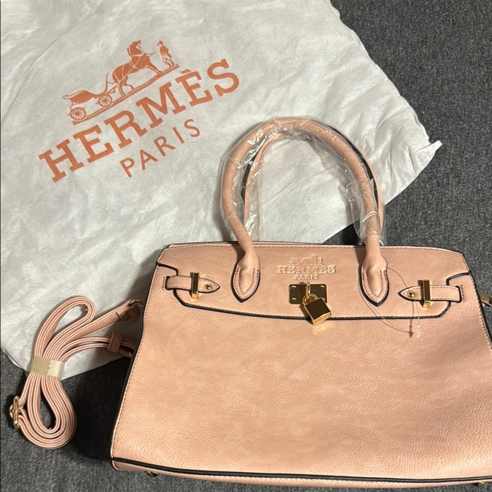 Pink Satchel with Textured Leather and Gold Hardware